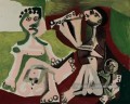 Deux hommes nus et enfant assis 1965 Cubisme